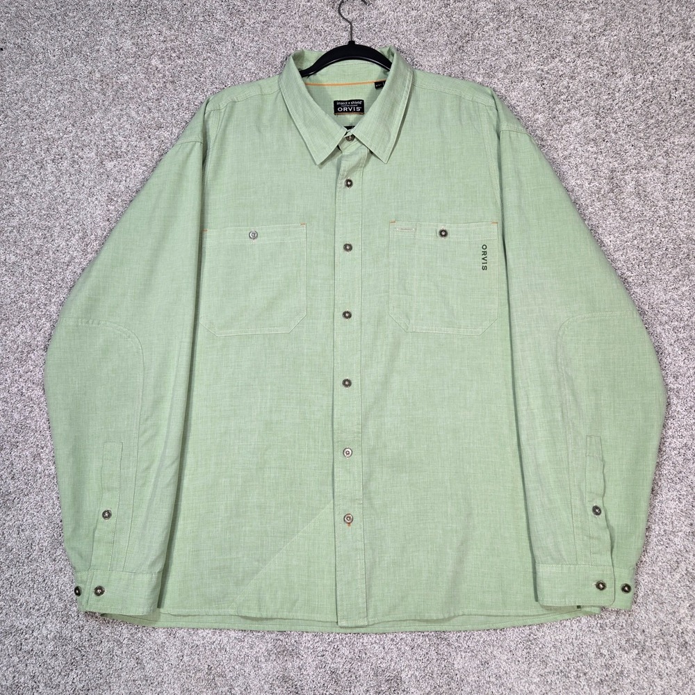 Orvis Shirt Mens 2XL Green Buzz Off Insect Shield Long Sleeve Fishing Hiking